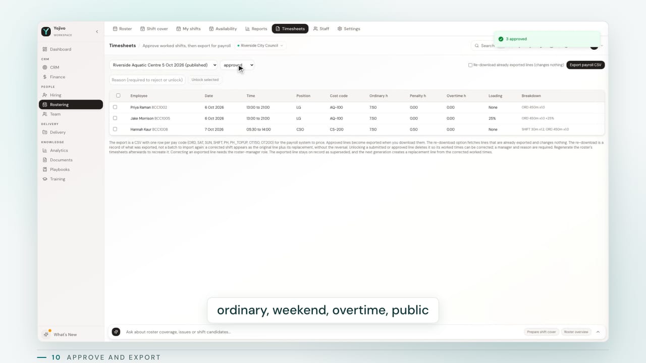 Approve and export by pay code
