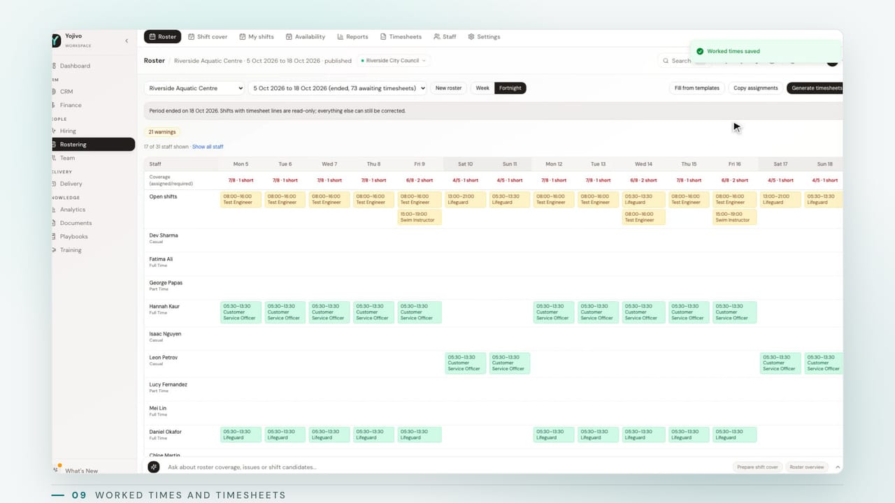 Confirm worked time and generate timesheets